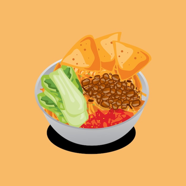 Illustration de Mie Ayam Chicken Noodle un aliment populaire en Indonésie