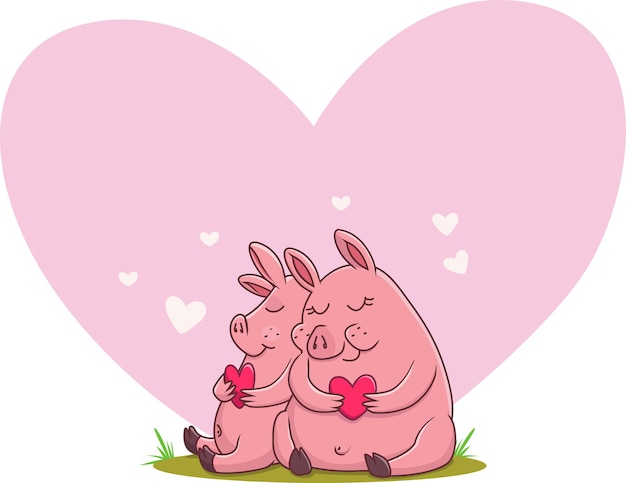 Vecteur illustration de mignon couple cochon amoureux
