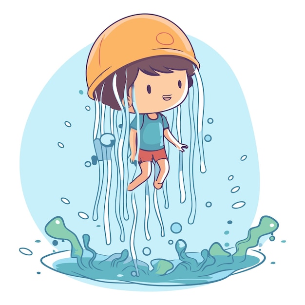 Illustration D'un Mignon Enfant De Dessin Animé Nageant Sous L'eau
