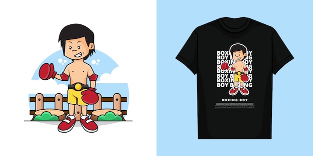 Illustration De Mignon Garçon De Boxe Portant Une Ceinture De Champion Avec Un Design De T-shirt