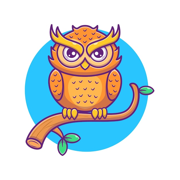 Illustration De Mignon Hibou Dans L'arbre. Animal . Style De Dessin Animé Plat