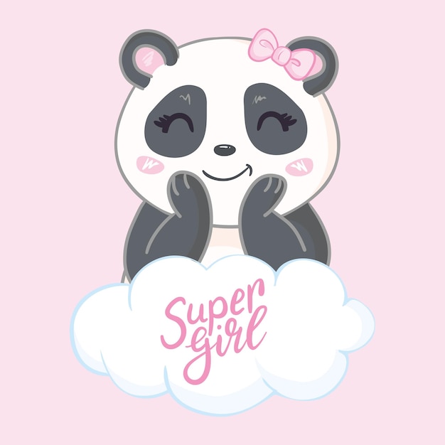 Illustration avec un mignon panda de dessin animé Illustration pour la fille