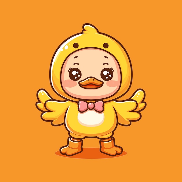 illustration d'un mignon petit garçon portant un costume de canard jaune lors de sa fête d'anniversaire