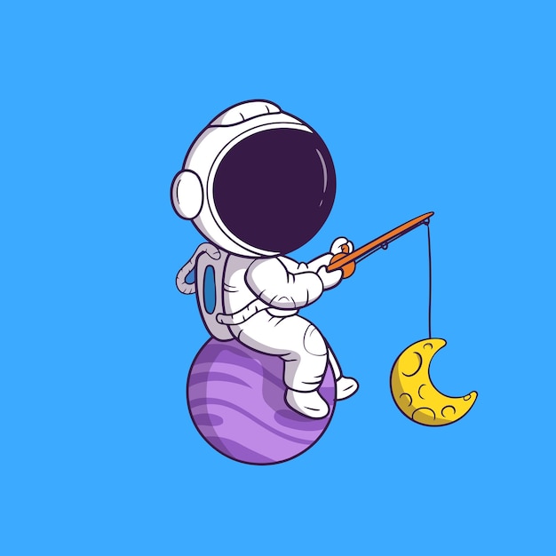 Illustration mignonne d'astronaute pêchant la lune
