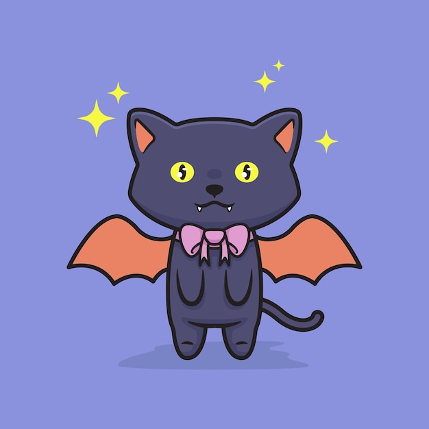 Vecteur illustration mignonne de chat noir d'halloween