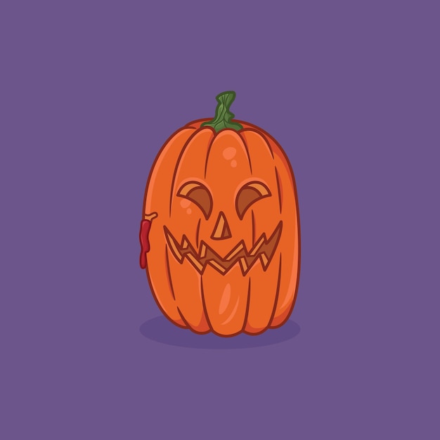 Illustration mignonne de citrouille d'halloween sur l'icône de dessin animé de fond violet