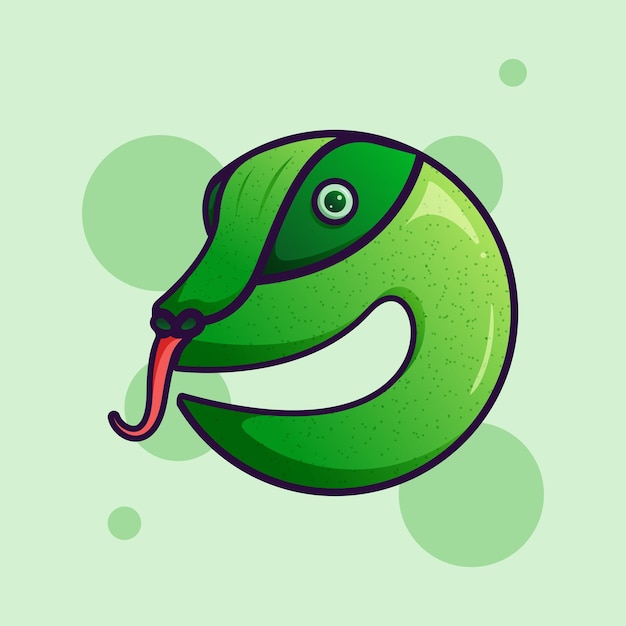 Illustration Mignonne De Cobra De Tête De Serpent Vert De Reptile De Dessin Animé Adorable Pour La Mascotte Et Le Logo D'icône D'autocollant