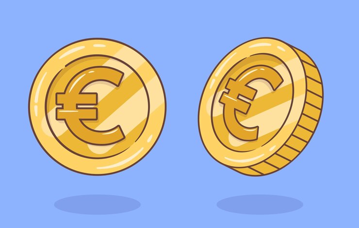 Illustration mignonne de dessin animé de pièce d'or euro