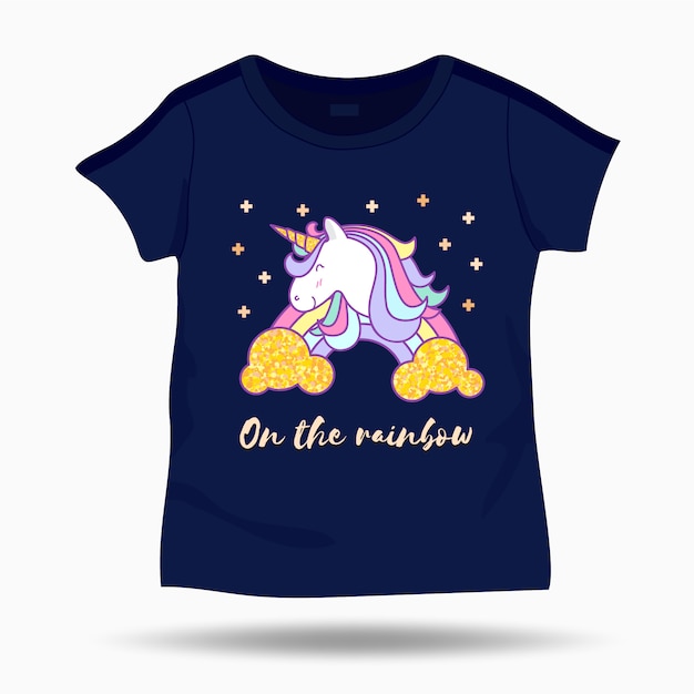 Vecteur illustration mignonne de licorne sur le modèle d'enfants de chemise