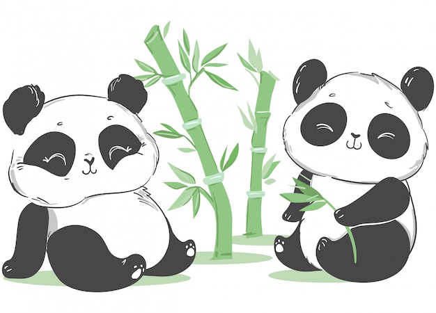 Vecteur illustration mignonne de panda et de bambou. personnage de dessin animé.