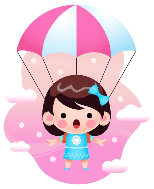 Illustration Mignonne Petite Fille Volant Avec Parachute