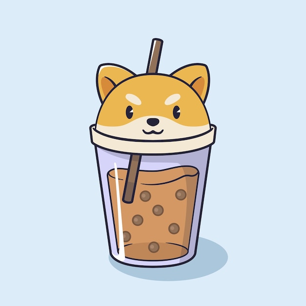 Vecteur illustration mignonne de thé de shiba inu boba