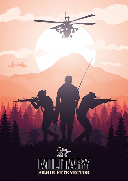 Illustration Militaire, Fond De L'armée, Silhouettes De Soldats.