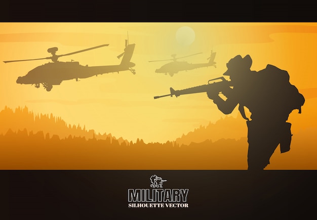 Vecteur illustration militaire, fond de l'armée, silhouettes de soldats.