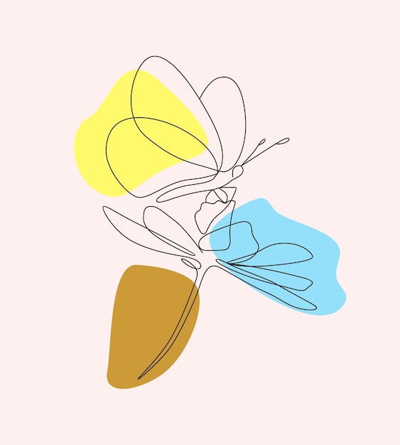 Illustration Minimale Dessinée à La Main De Fleurs Et De Papillons Dessin De Style D'une Ligne