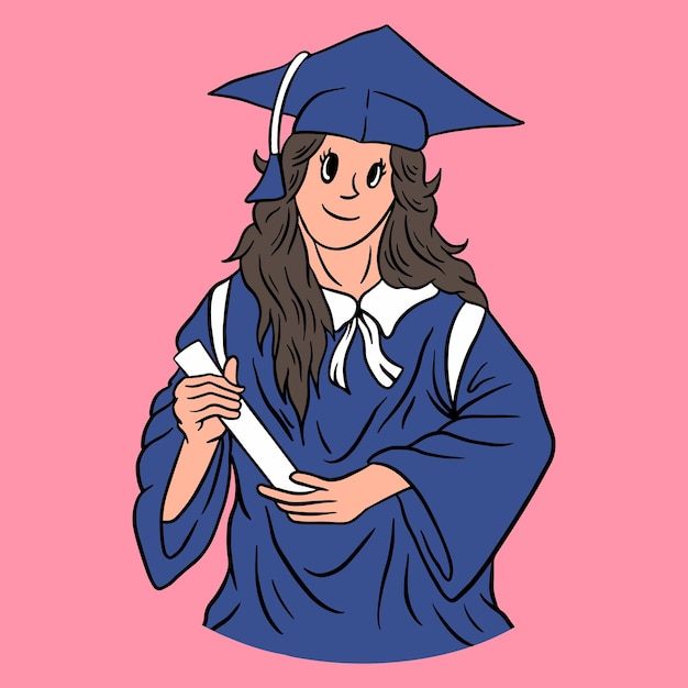 Vecteur illustration minimaliste dessinée à la main de graduation girl