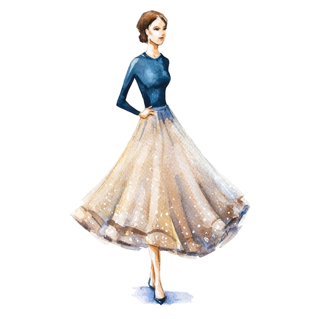 Illustration de mode aquarelle, style vintage