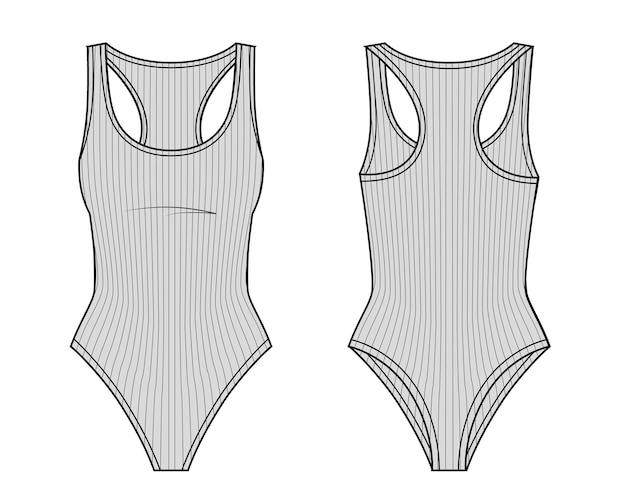 Illustration de mode du body en jersey une pièce Avant et arrière