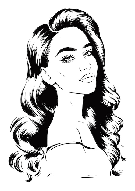 Vecteur illustration de mode d'une femme élégante et attrayante avec une coiffure ondulée