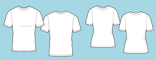 Vecteur illustration de mode technique de t-shirt pour femmes et hommes avec modèle de vêtements à col ras du cou à l'avant et à l'arrière avec ...