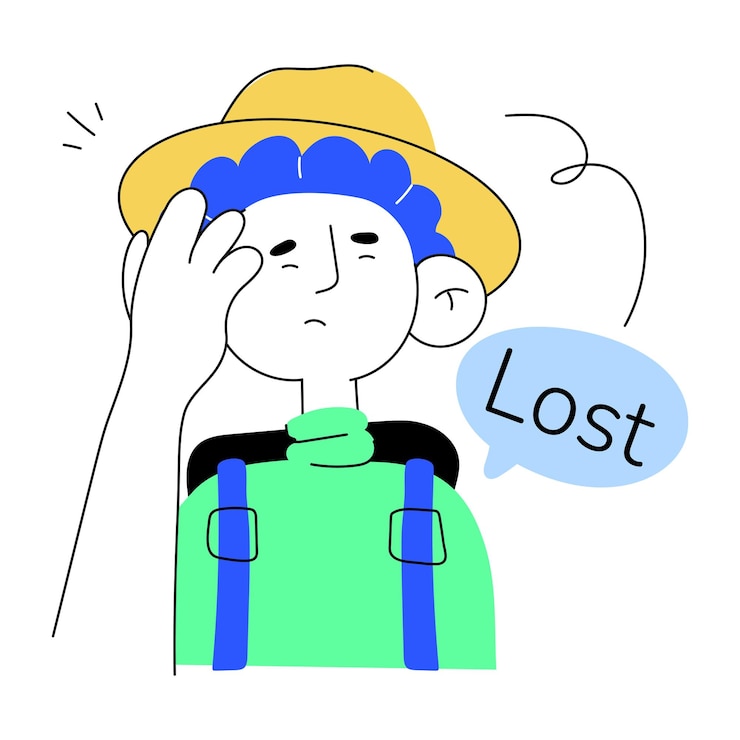 Vecteur illustration à la mode d'un touriste perdu dans un style dessiné à la main