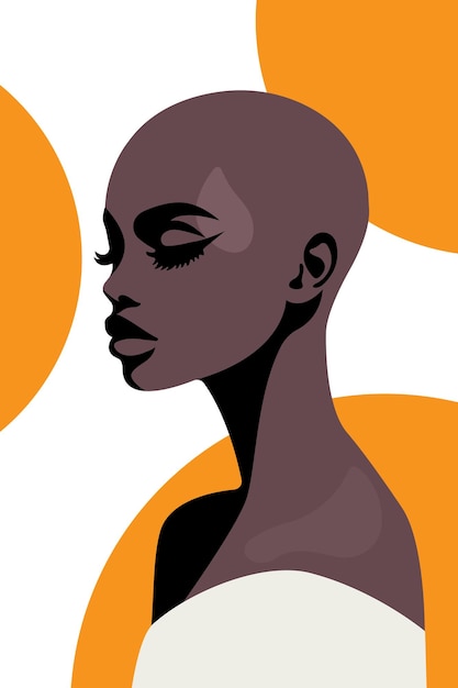 illustration de mode vectorielle femme chauve afro-américaine en profil