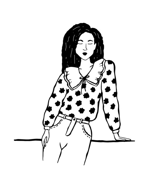 Illustration De Mode Vectorielle D'une Fille Dans Des Vêtements à La Mode Modernes