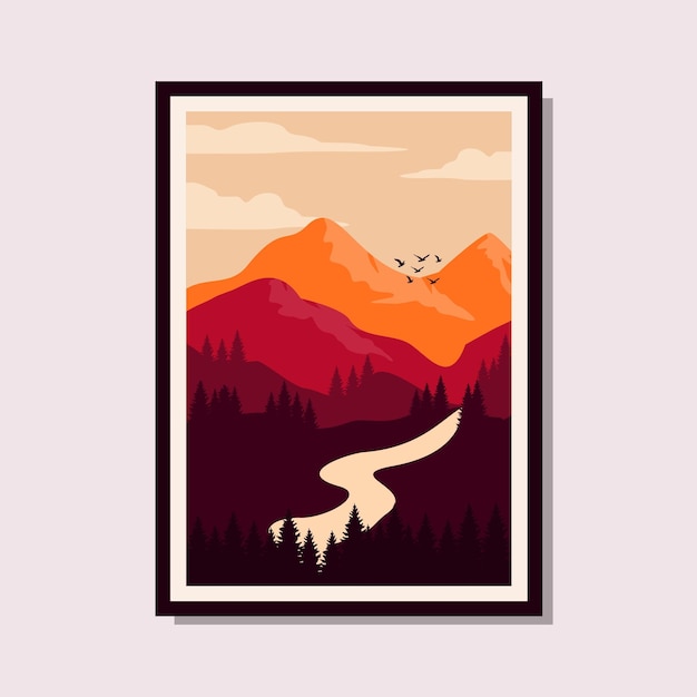 Illustration De Modèle D'art Graphique Paysage Nature Dans Un Style Minimaliste.