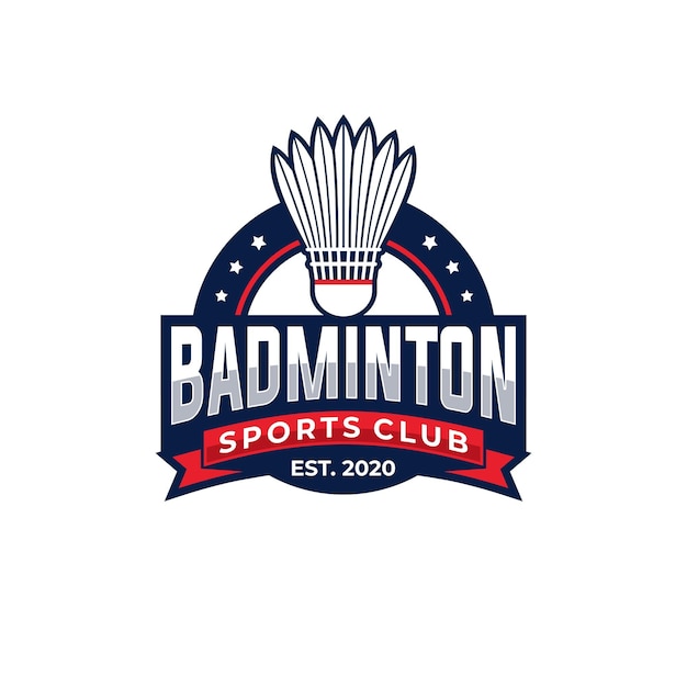 Vecteur illustration de modèle graphique vectoriel de badminton du tournoi de sport dans le style de l'emblème de l'insigne