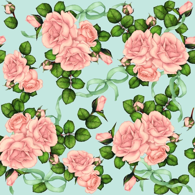 Illustration De Modèle De Roses Roses Et D'arcs Turquoises