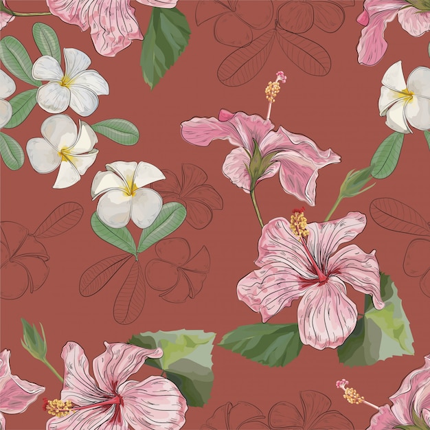 Vecteur illustration de modèle sans couture de fleurs de plumeria