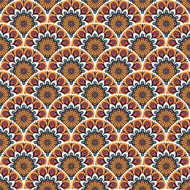 Vecteur illustration de modèle sans couture de mandala coloré