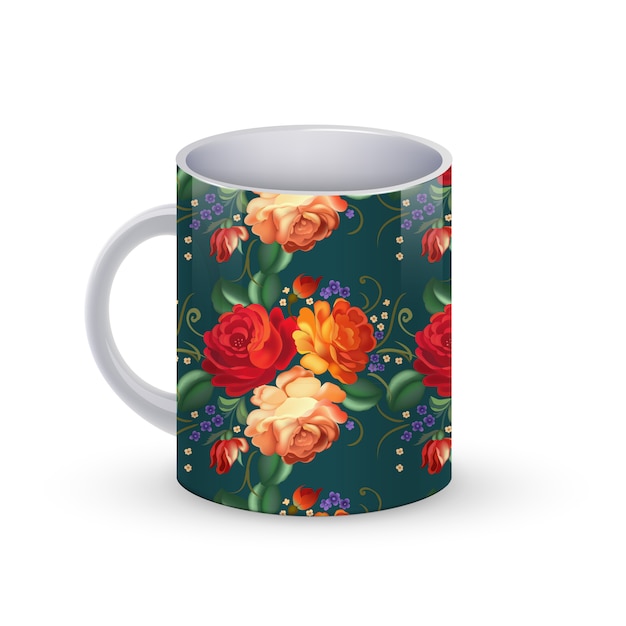 Illustration de modèle de tasse de café avec motif traditionnel russe de fleur.