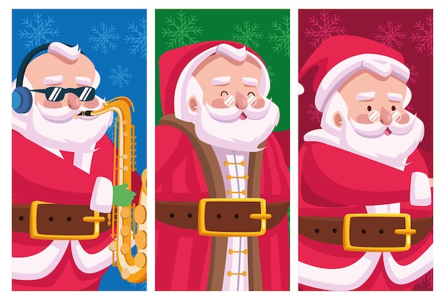 Illustration De Modèles De Personnages De Bandes Dessinées De Groupe Santas Mignon