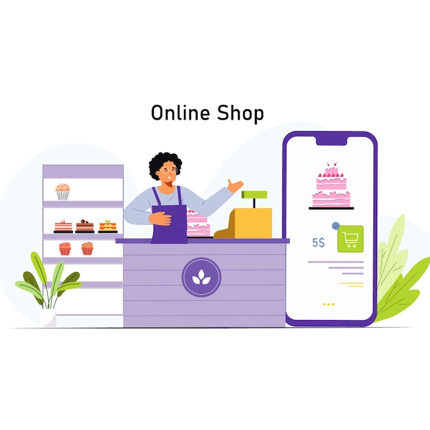 Illustration moderne d'un magasin de gâteaux pour le marketing et les promotions