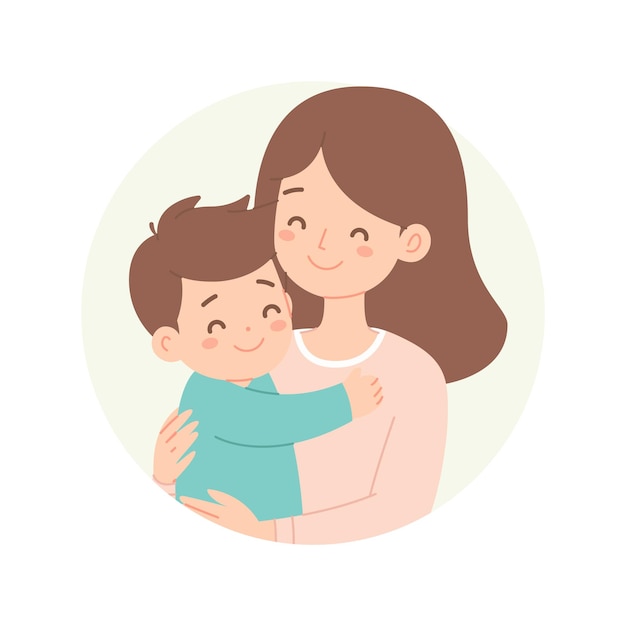 Illustration moderne simple et plate des bras et des câlins affectueux d'une mère avec son enfant