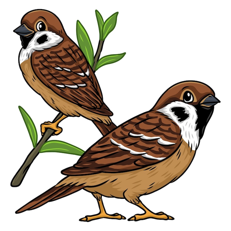 Vecteur illustration de moineau brun domestique mignon et adorable dans le style de dessin animé