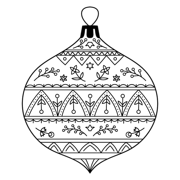 Illustration Monochrome Joyeux Noël Avec Boule Motifs Ethniques Page Livre Coloriage