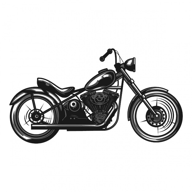 Illustration monochrome d'une moto isolée sur blanc.