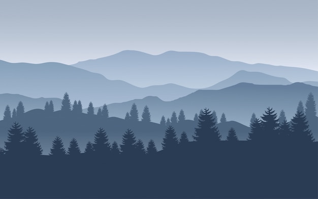 Illustration De Montagne Avec Forêt De Pins