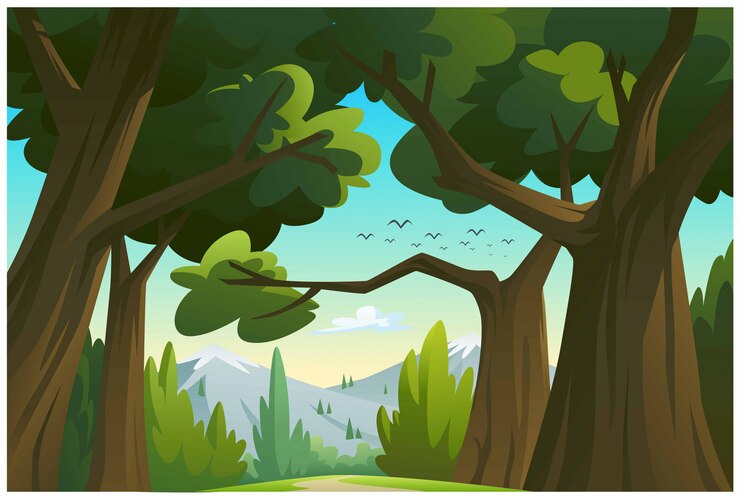 Vecteur illustration montagnes et arbres.