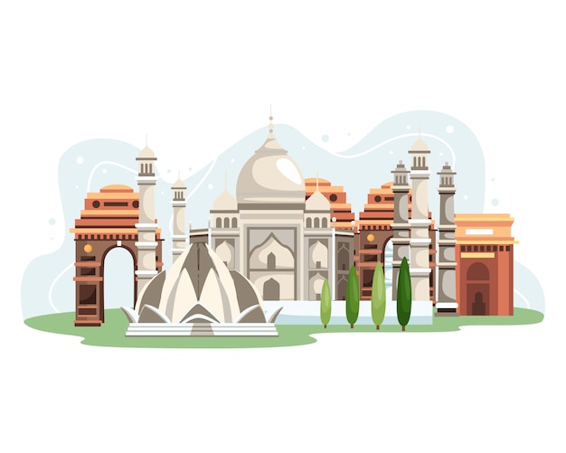 Vecteur illustration des monuments de l'inde