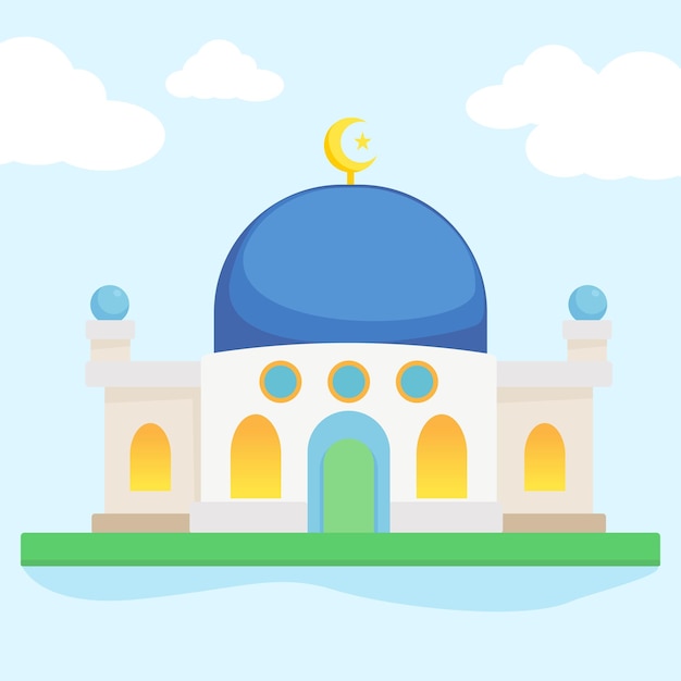 Illustration d'une mosquée avec un dôme bleu et la lune au sommet