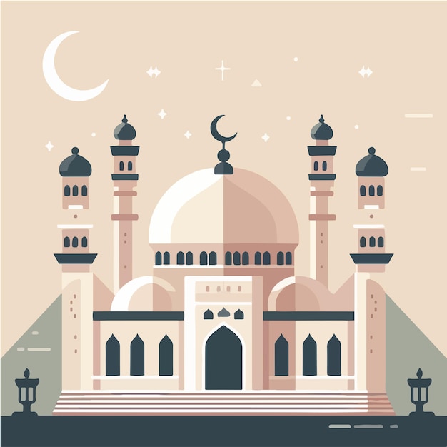 Vecteur illustration d'une mosquée avec un style de conception plat simple et minimaliste