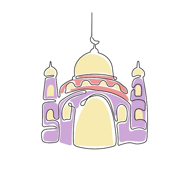 Vecteur illustration de la mosquée style de dessin en ligne continue collections ramadan kareem