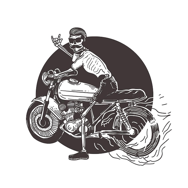 Vecteur illustration de motard crâne vieux rétro