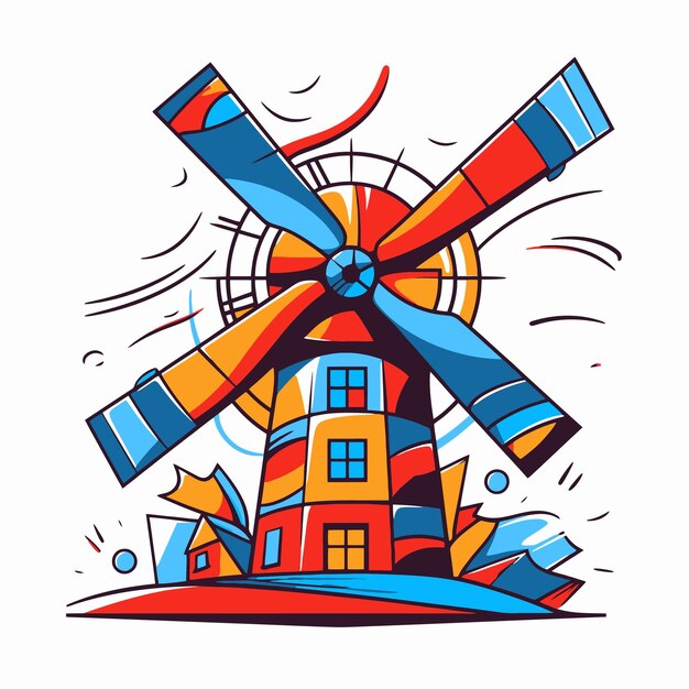 Vecteur illustration d'un moulin à vent dans un style pop art