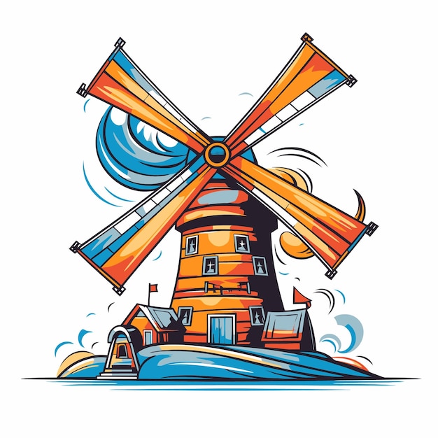 Vecteur illustration d'un moulin à vent dans un style pop art