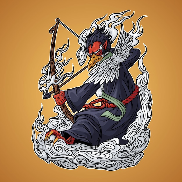 Illustration de la mythologie japonaise Tengu