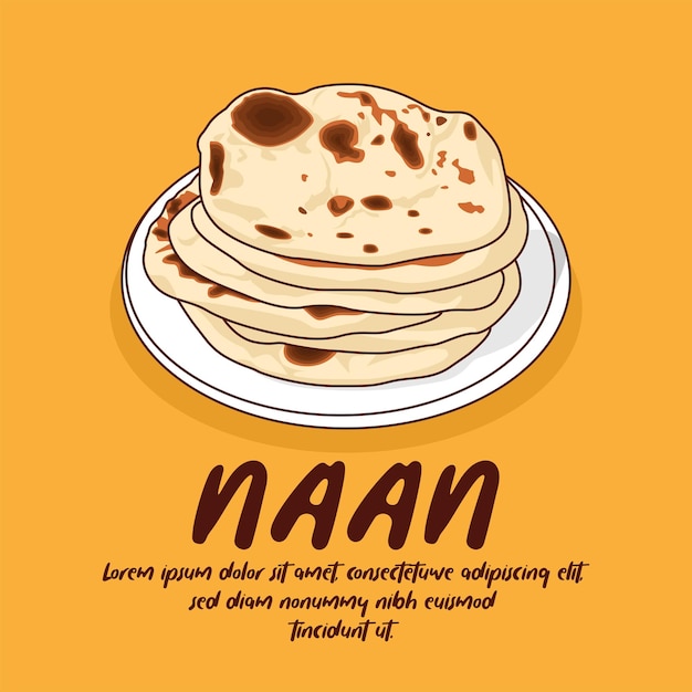 Vecteur illustration de naan de cuisine indienne dessinée à la main